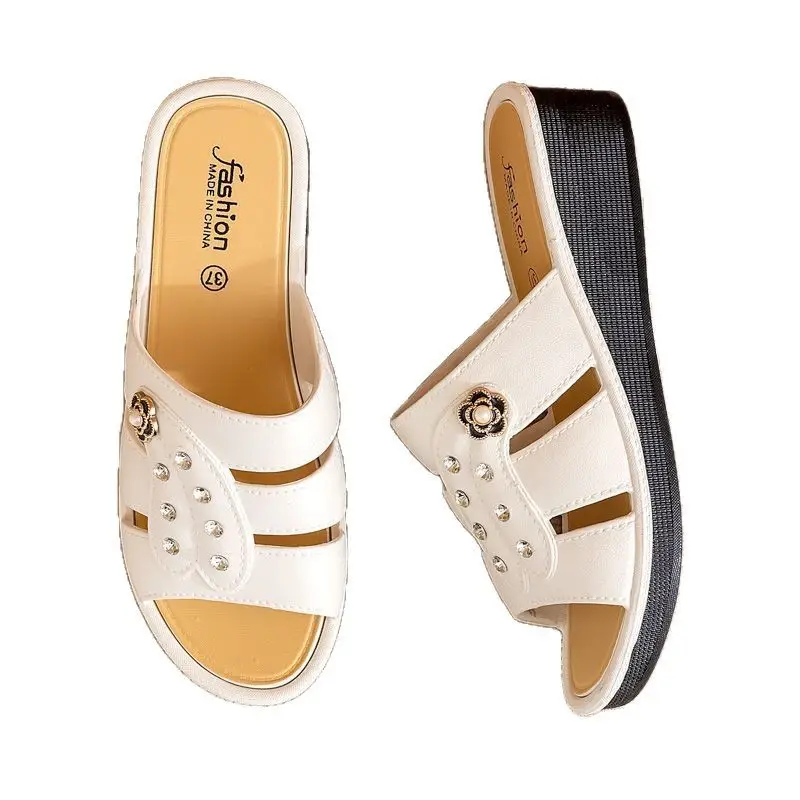 High-Heeled Women's Slippers 25 Summer New Style Wedge Heel Ultra-High Heel Thick Sole Hollow Anti-Slip Fashionable Mom Slippers Factory Wholesale - Image 6