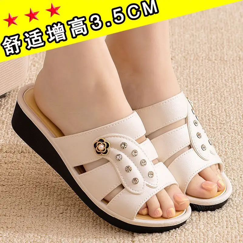 High-Heeled Women's Slippers 25 Summer New Style Wedge Heel Ultra-High Heel Thick Sole Hollow Anti-Slip Fashionable Mom Slippers Factory Wholesale — feature 12