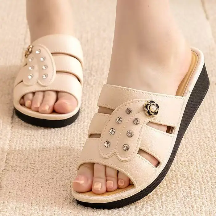 High-Heeled Women's Slippers 25 Summer New Style Wedge Heel Ultra-High Heel Thick Sole Hollow Anti-Slip Fashionable Mom Slippers Factory Wholesale — feature 16