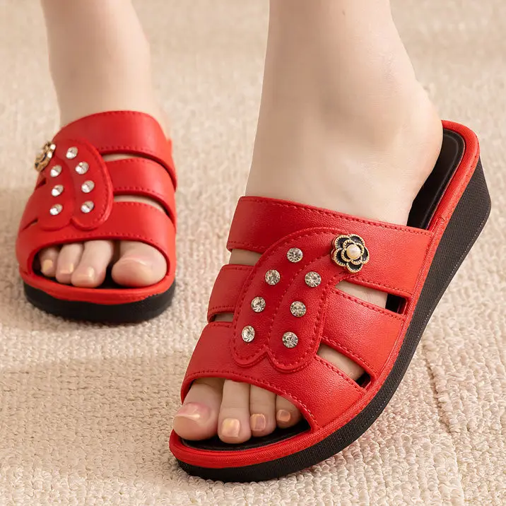 High-Heeled Women's Slippers 25 Summer New Style Wedge Heel Ultra-High Heel Thick Sole Hollow Anti-Slip Fashionable Mom Slippers Factory Wholesale — feature 18