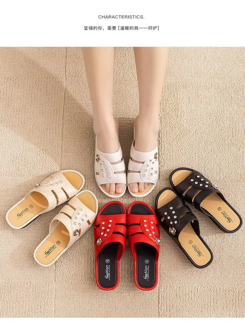 High-Heeled Women's Slippers 25 Summer New Style Wedge Heel Ultra-High Heel Thick Sole Hollow Anti-Slip Fashionable Mom Slippers Factory Wholesale — feature 2