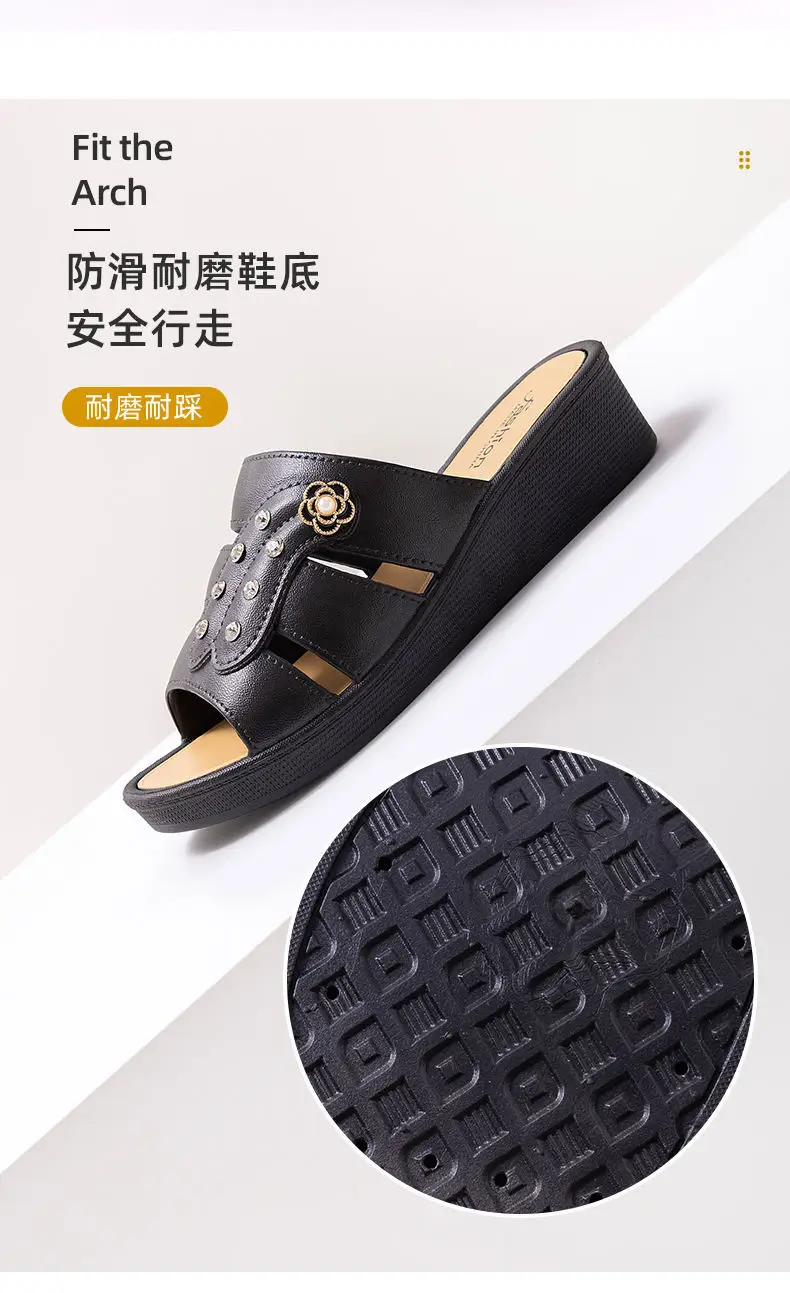 High-Heeled Women's Slippers 25 Summer New Style Wedge Heel Ultra-High Heel Thick Sole Hollow Anti-Slip Fashionable Mom Slippers Factory Wholesale — feature 3