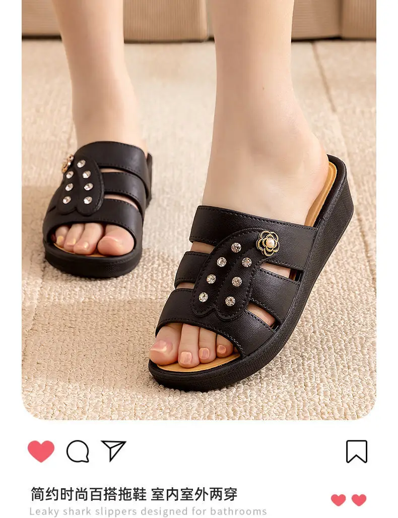 High-Heeled Women's Slippers 25 Summer New Style Wedge Heel Ultra-High Heel Thick Sole Hollow Anti-Slip Fashionable Mom Slippers Factory Wholesale — feature 9