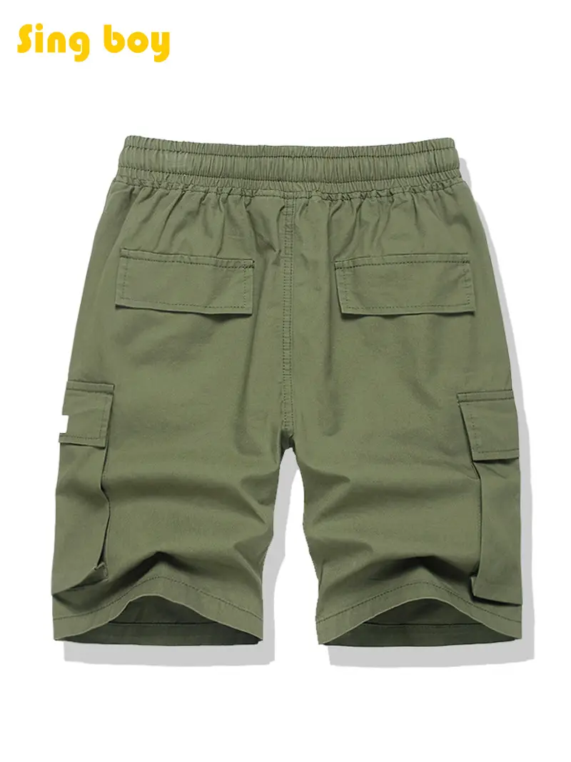 Army Green Boys Mid-Length Cargo Shorts 2025