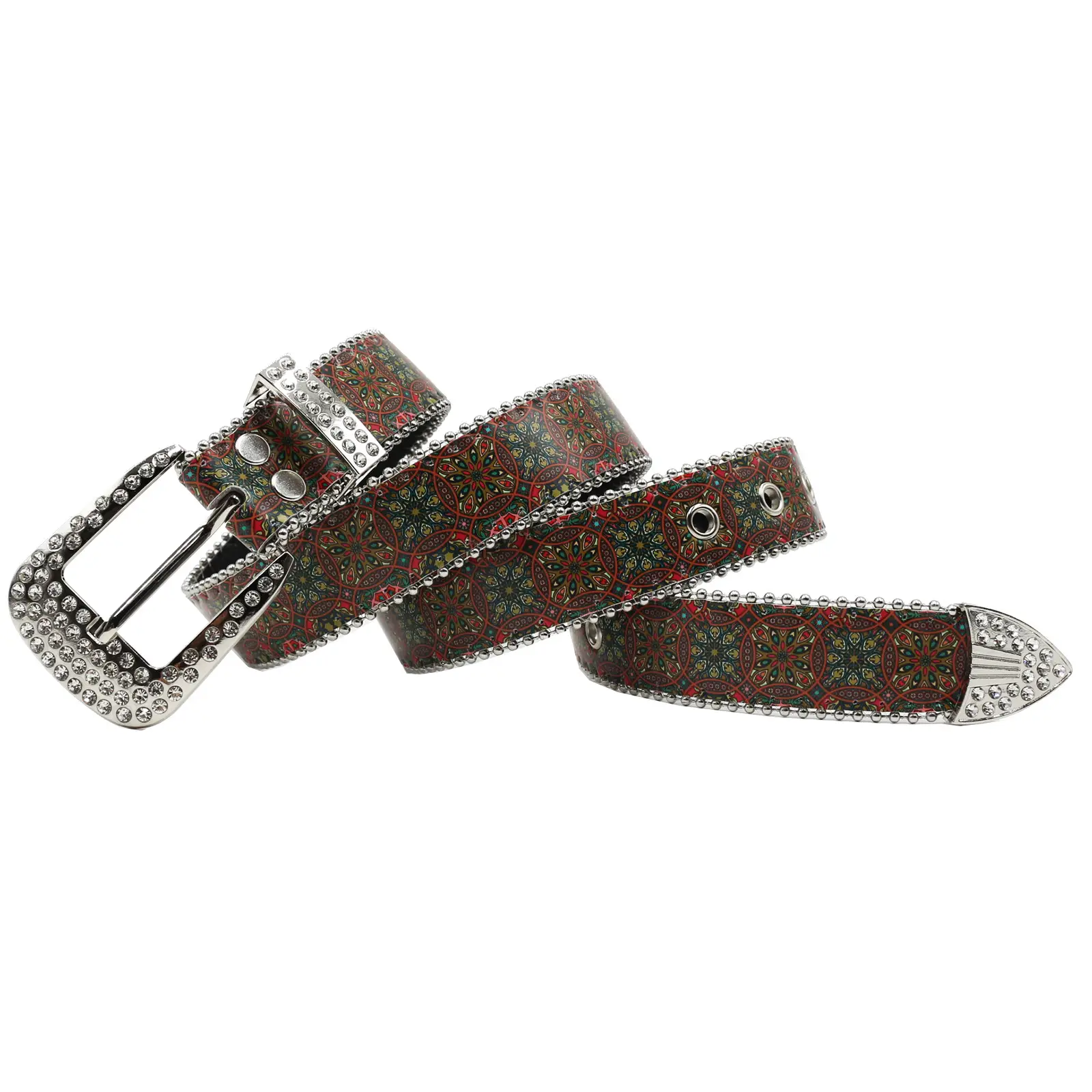 Rhinestone Printed Women's Belt Ethnic Pattern - Image 4