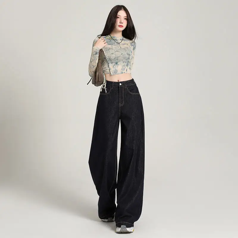 Dark Blue Wide Leg Pants 2025 Tall Skinny Casual Wear