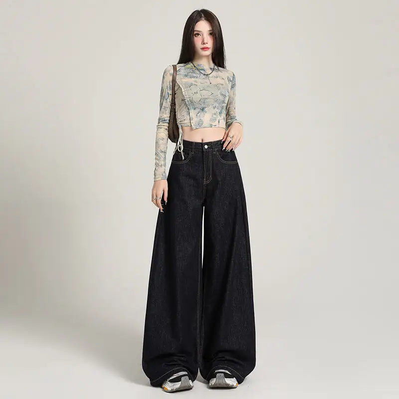 Dark Blue Wide Leg Pants 2025 Tall Skinny Casual Wear