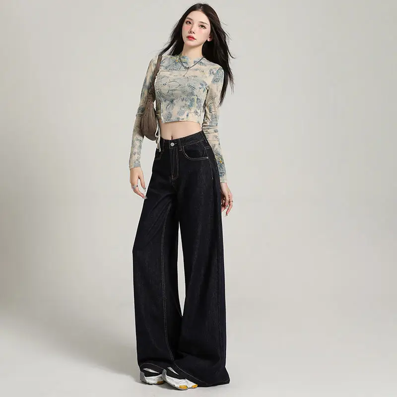 Dark Blue Wide Leg Pants 2025 Tall Skinny Casual Wear