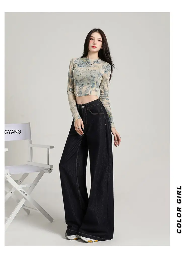 Dark Blue Wide Leg Pants 2025 Tall Skinny Casual Wear — feature 3