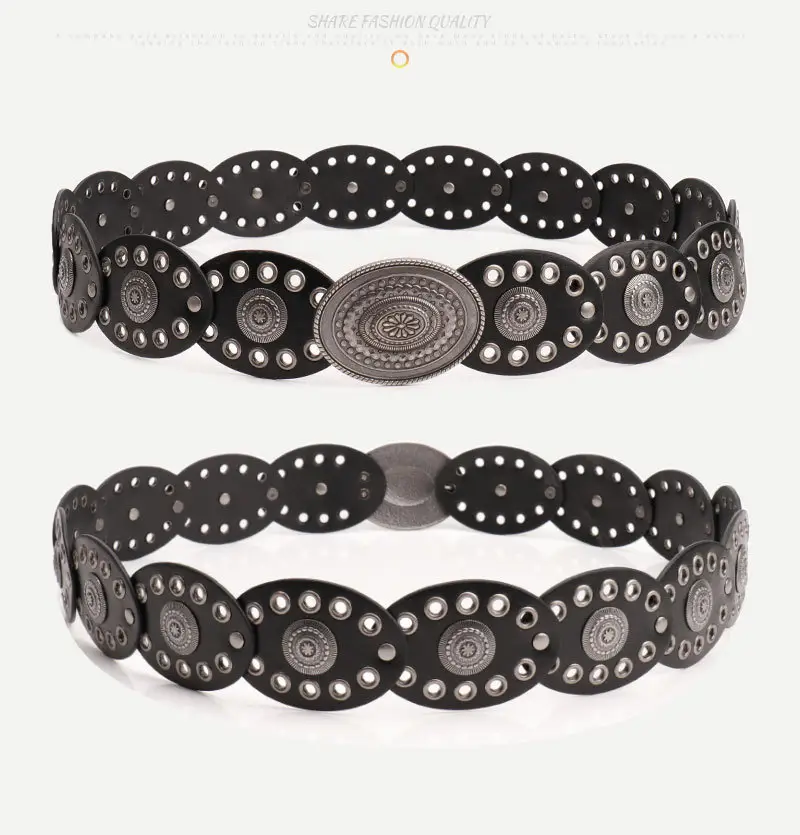 Hot Girl Retro Belt with Oval Splicing & Alloy Buckle — feature 22