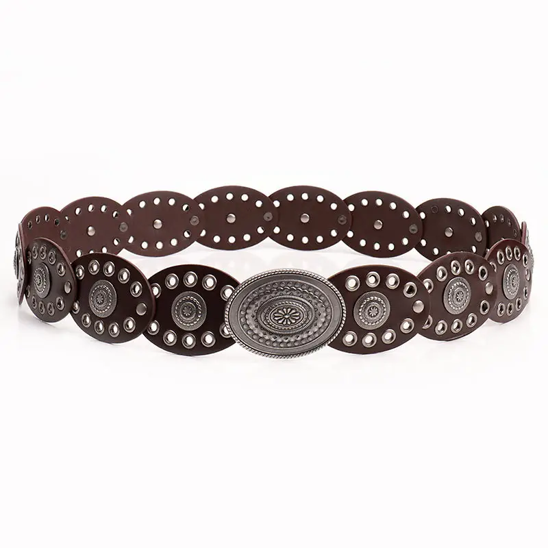 Hot Girl Retro Belt with Oval Splicing & Alloy Buckle - Image 2