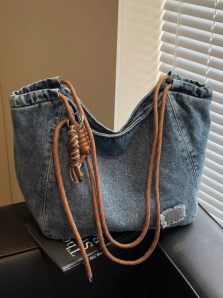 Women Denim Casual Shoulder Bag Large Capacity Lightweight - Image 4
