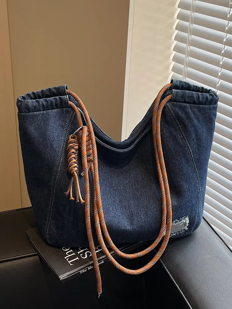 Women Denim Casual Shoulder Bag Large Capacity Lightweight - Image 5