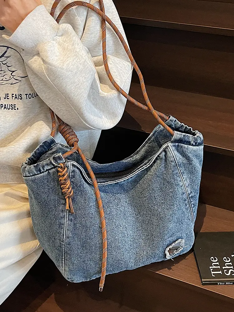 Women Denim Casual Shoulder Bag Large Capacity Lightweight - Image 7