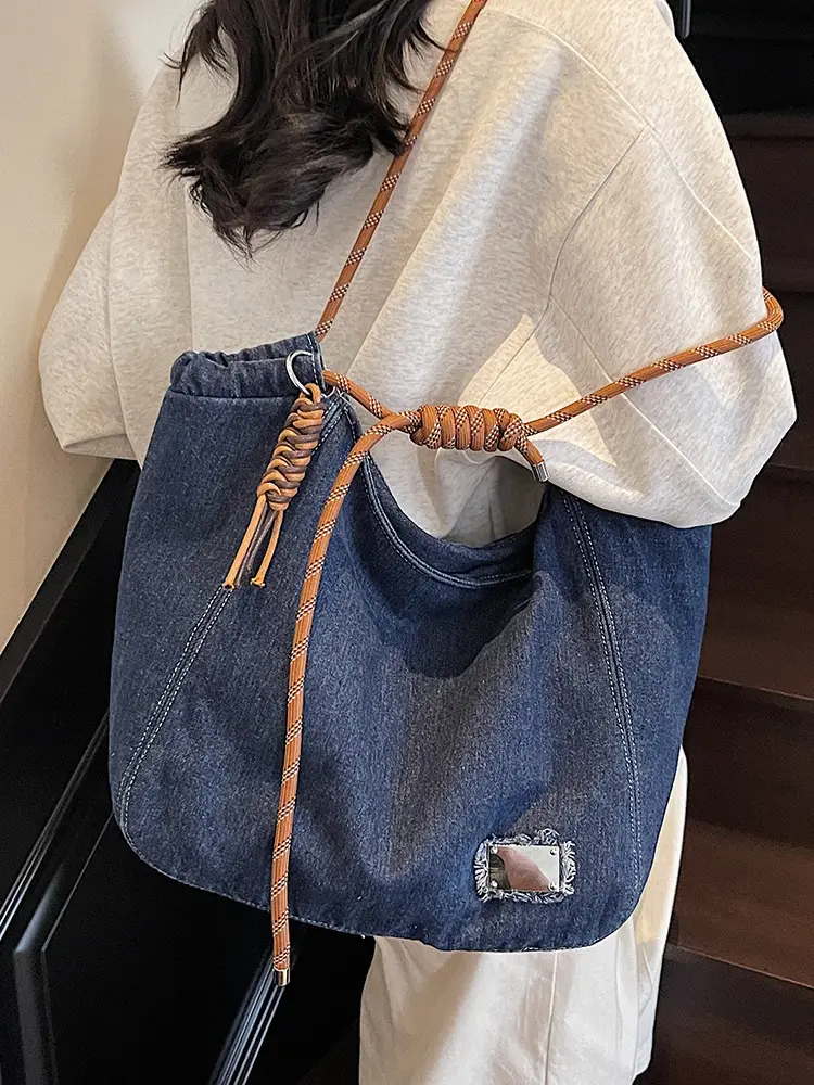 Women Denim Casual Shoulder Bag Large Capacity Lightweight - Image 8