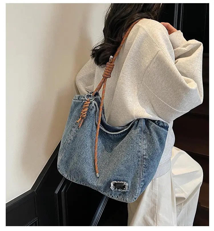 Women Denim Casual Shoulder Bag Large Capacity Lightweight — feature 4
