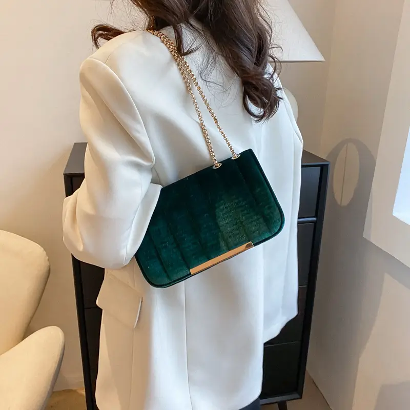 Velvet Square Bag for Women Red Chain Shoulder - Image 6