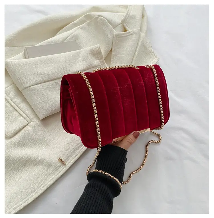 Velvet Square Bag for Women Red Chain Shoulder - Image 2