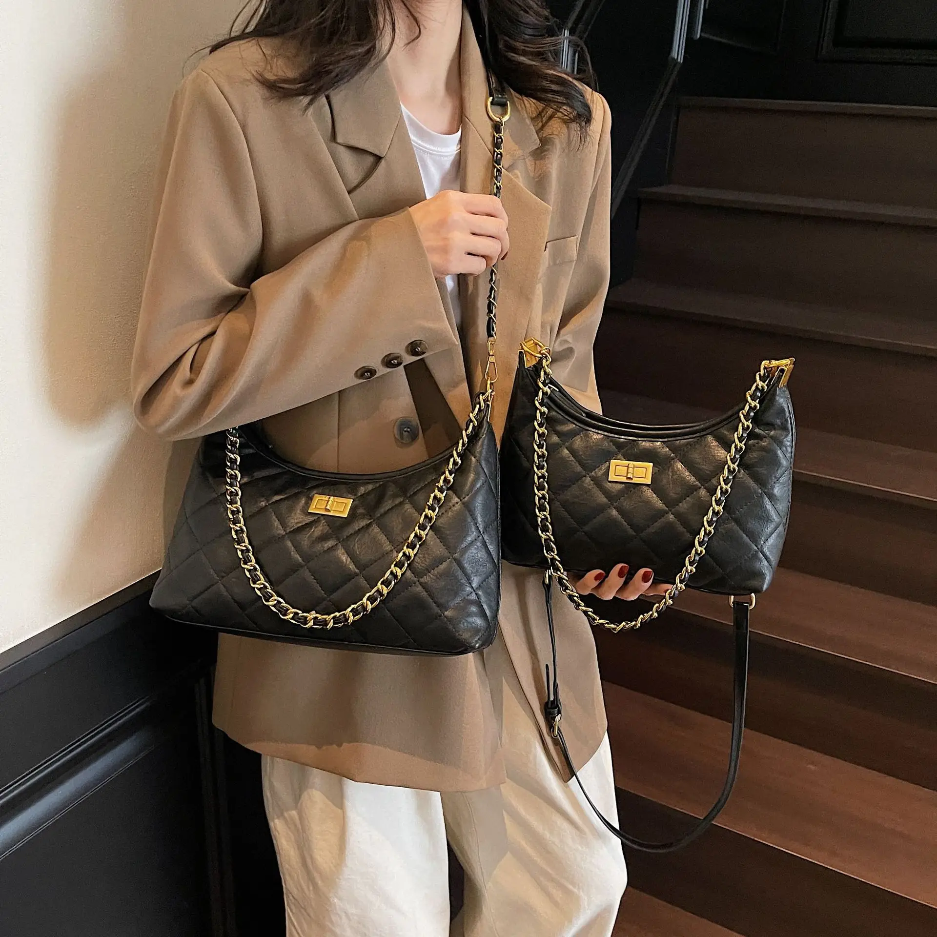 Vintage Rhombic Chain Tote Bag Women 2025 New Commute - Image 5