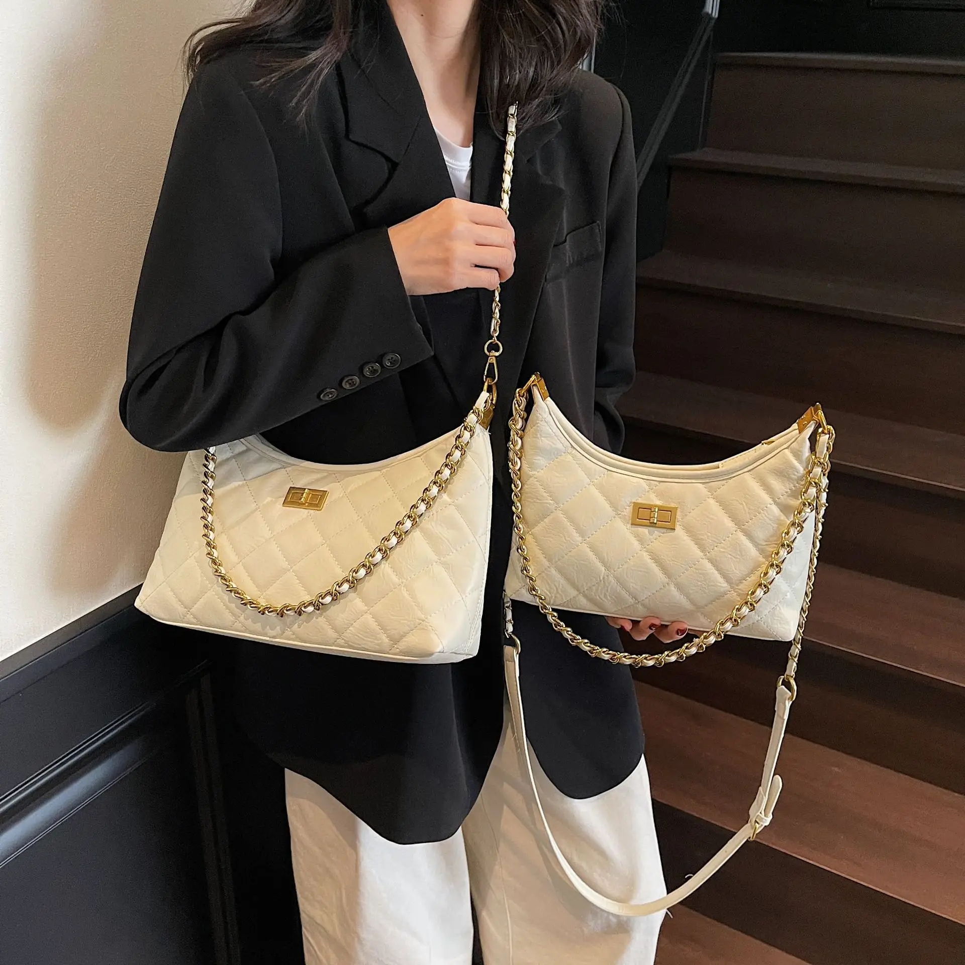 Vintage Rhombic Chain Tote Bag Women 2025 New Commute - Image 6