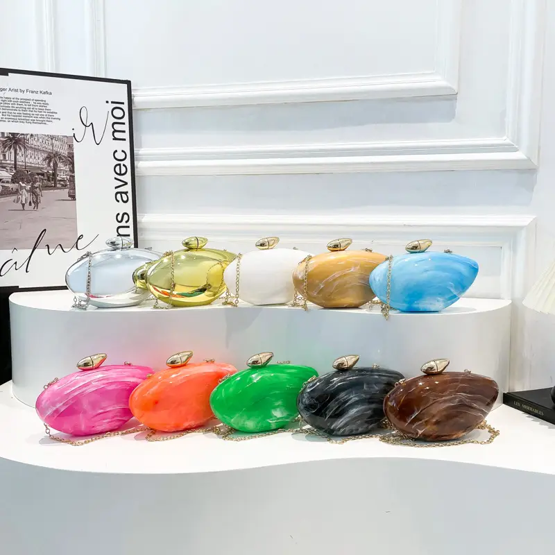 Oval Gold Acrylic Evening Bag for Women - Image 18