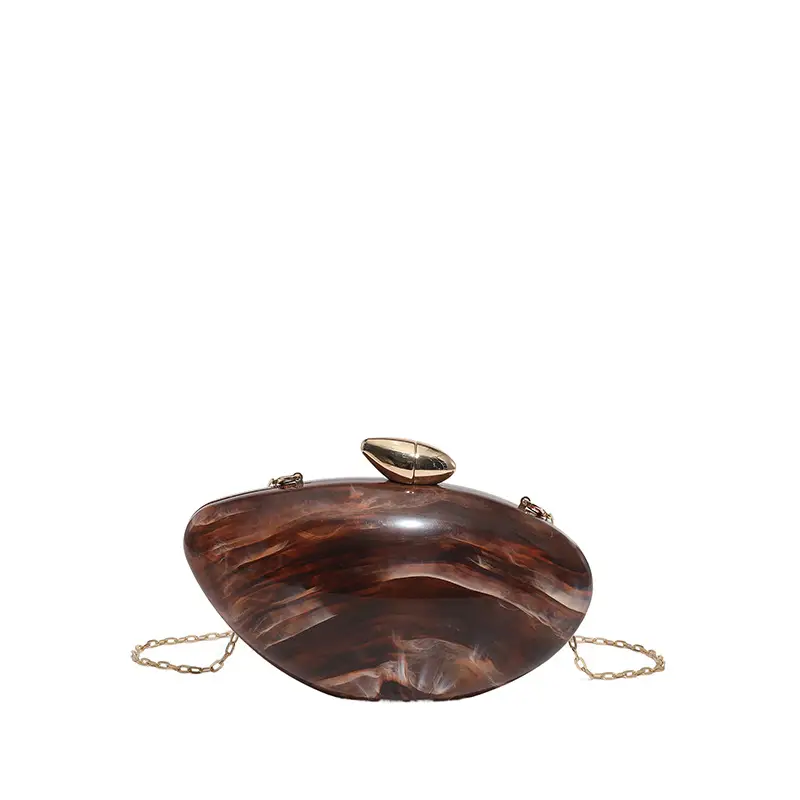 Oval Gold Acrylic Evening Bag for Women - Image 9