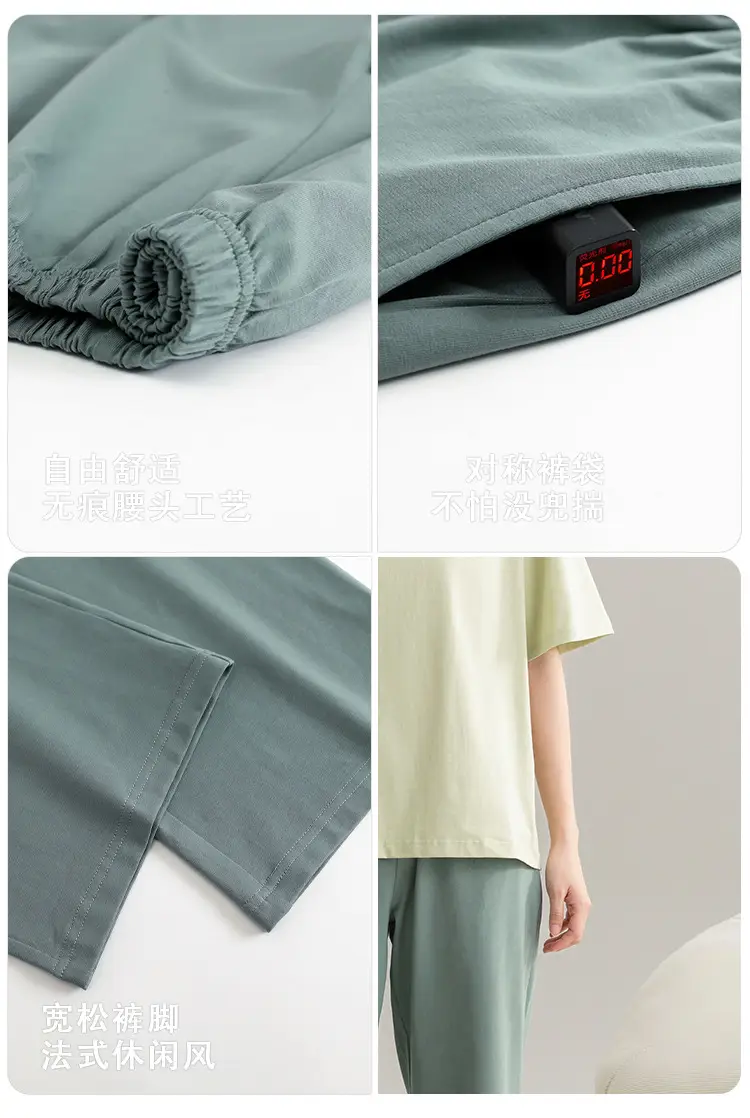 Class A Antibacterial Pajamas Women's Summer Short-sleeved Cotton Trousers Crewneck Girls Students 100% Cotton Home Clothes Women — feature 10
