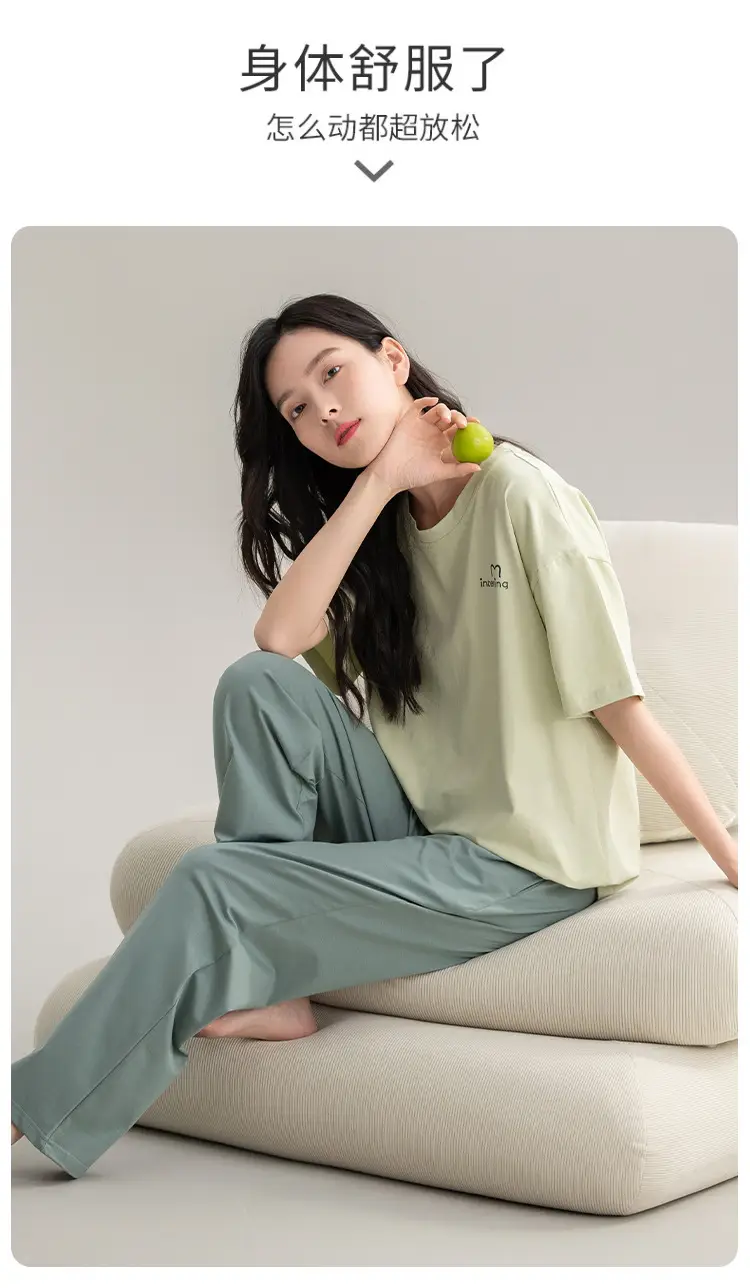 Class A Antibacterial Pajamas Women's Summer Short-sleeved Cotton Trousers Crewneck Girls Students 100% Cotton Home Clothes Women — feature 11