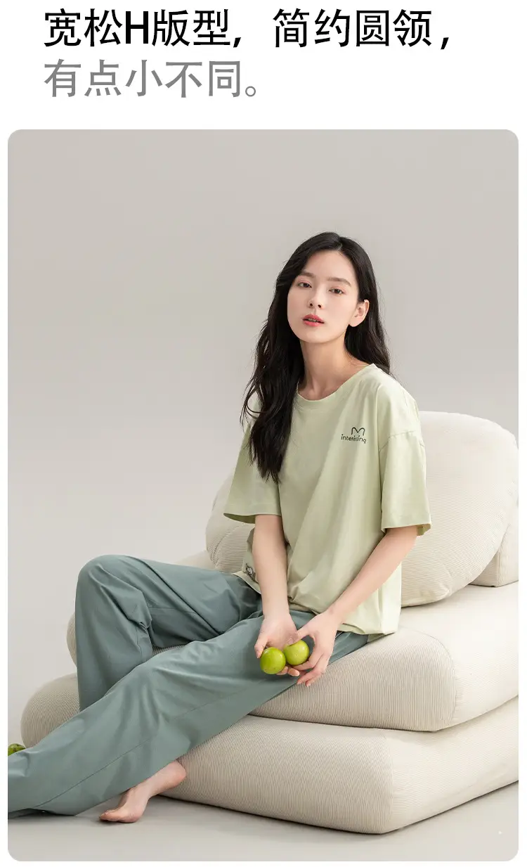 Class A Antibacterial Pajamas Women's Summer Short-sleeved Cotton Trousers Crewneck Girls Students 100% Cotton Home Clothes Women — feature 13