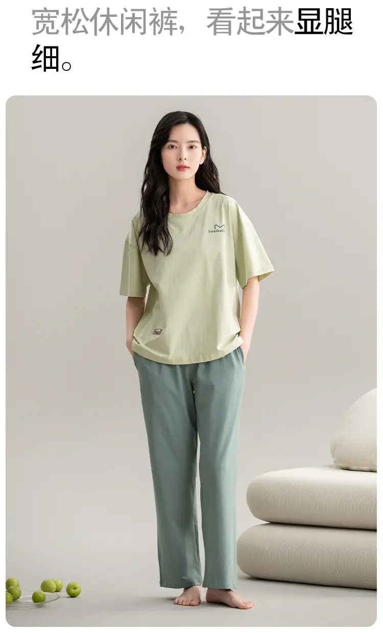 Class A Antibacterial Pajamas Women's Summer Short-sleeved Cotton Trousers Crewneck Girls Students 100% Cotton Home Clothes Women — feature 14