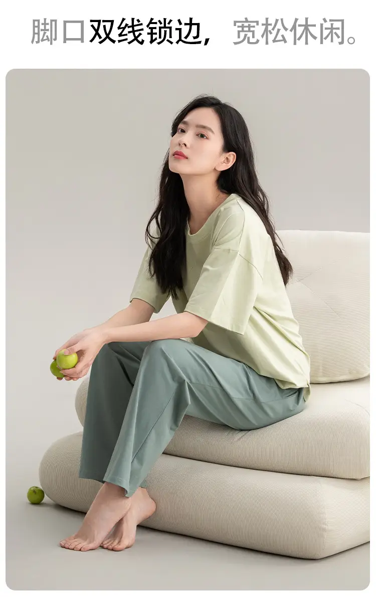 Class A Antibacterial Pajamas Women's Summer Short-sleeved Cotton Trousers Crewneck Girls Students 100% Cotton Home Clothes Women — feature 15