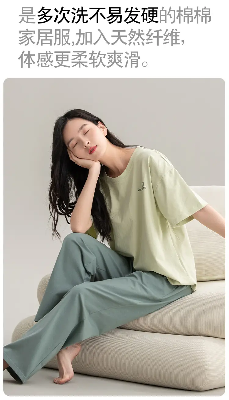 Class A Antibacterial Pajamas Women's Summer Short-sleeved Cotton Trousers Crewneck Girls Students 100% Cotton Home Clothes Women — feature 16