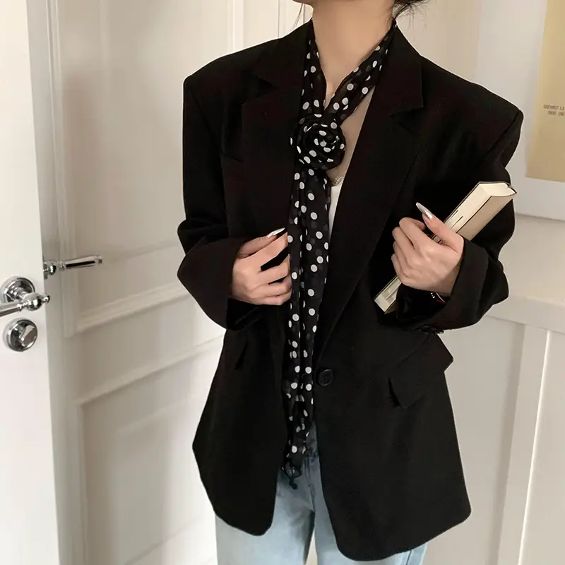 Black Polka Dot Silk Scarf for Women - Image 8