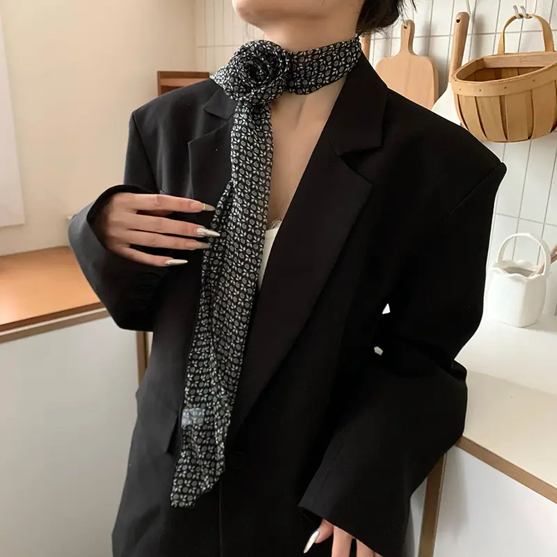 Black Polka Dot Silk Scarf for Women - Image 9