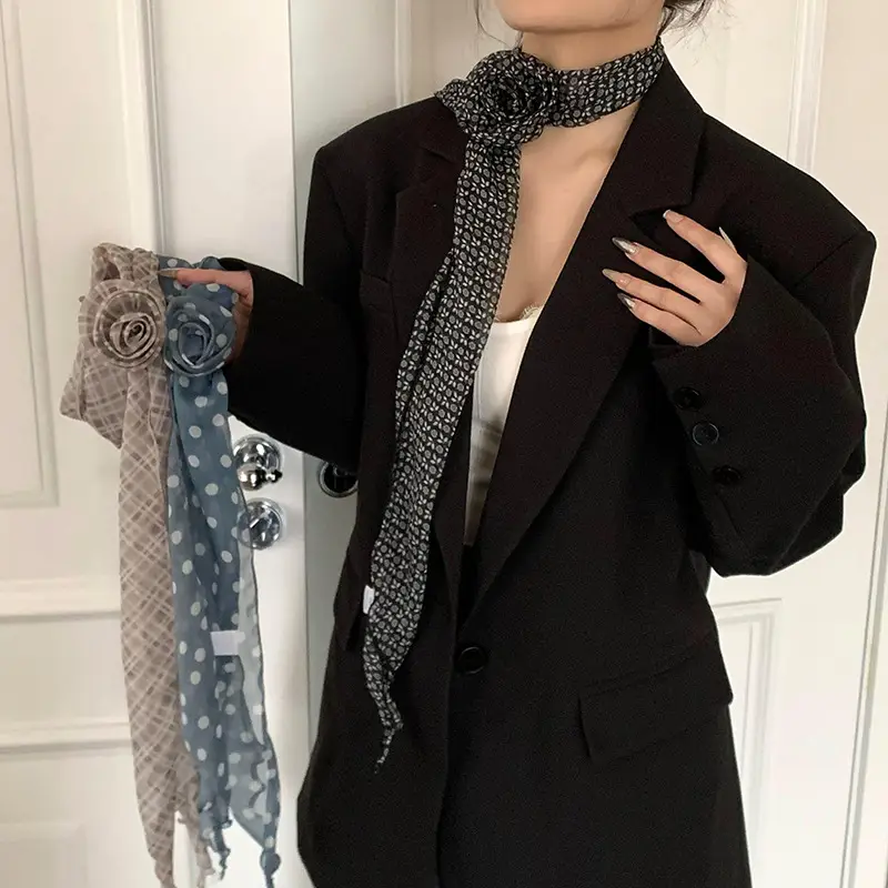 Black Polka Dot Silk Scarf for Women - Image 10