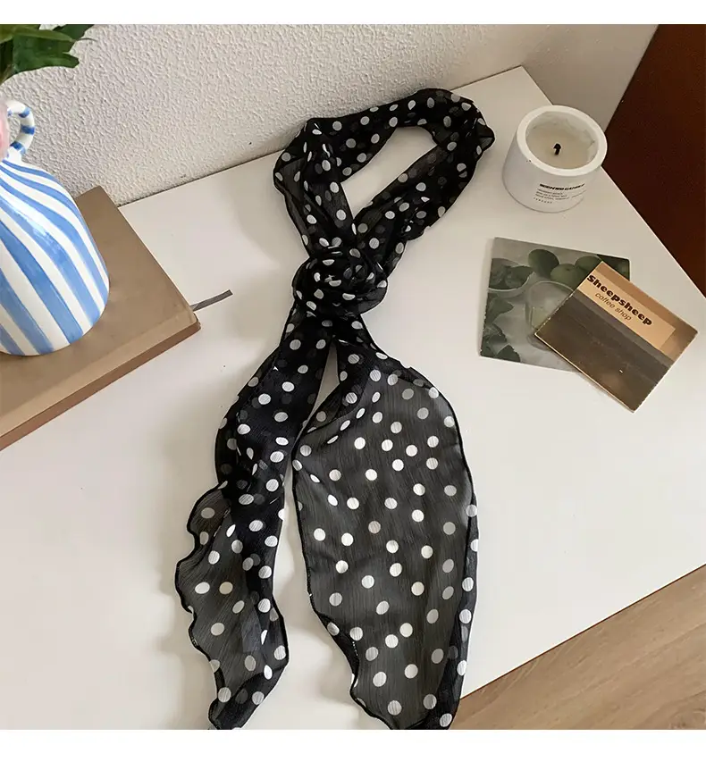 Black Polka Dot Silk Scarf for Women — feature 13
