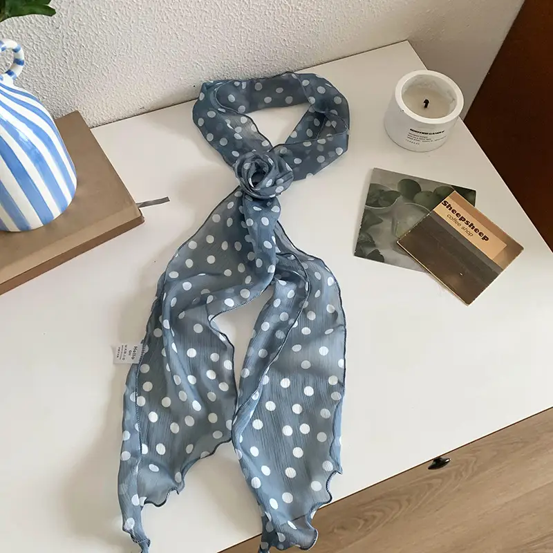 Black Polka Dot Silk Scarf for Women - Image 2