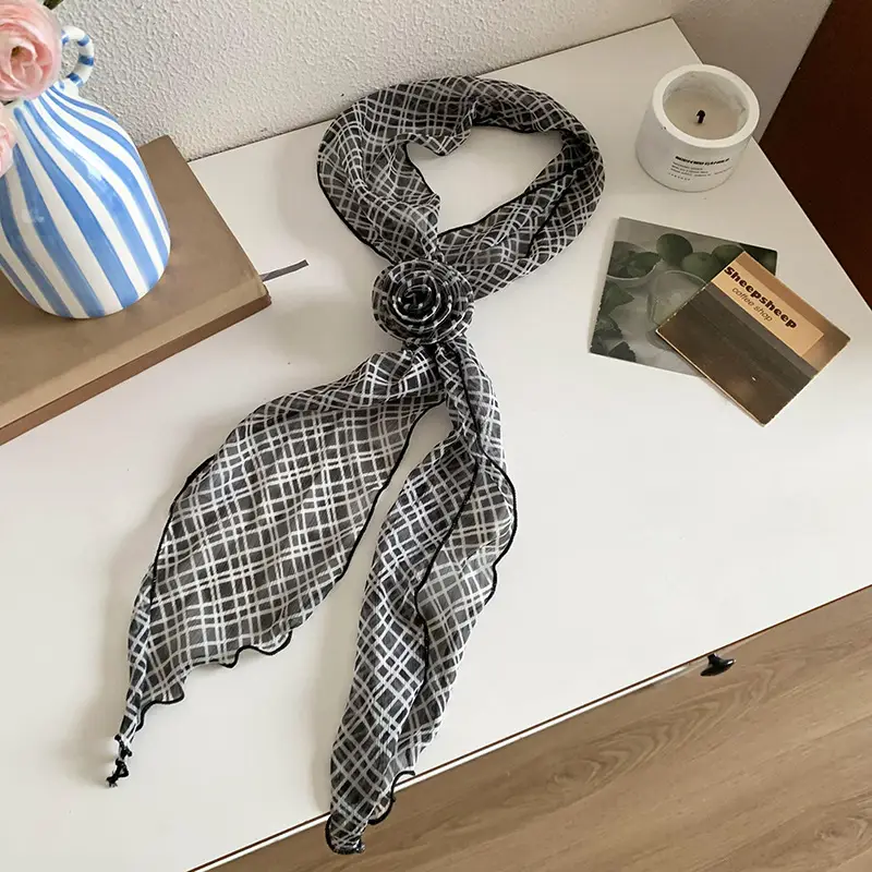 Black Polka Dot Silk Scarf for Women - Image 3