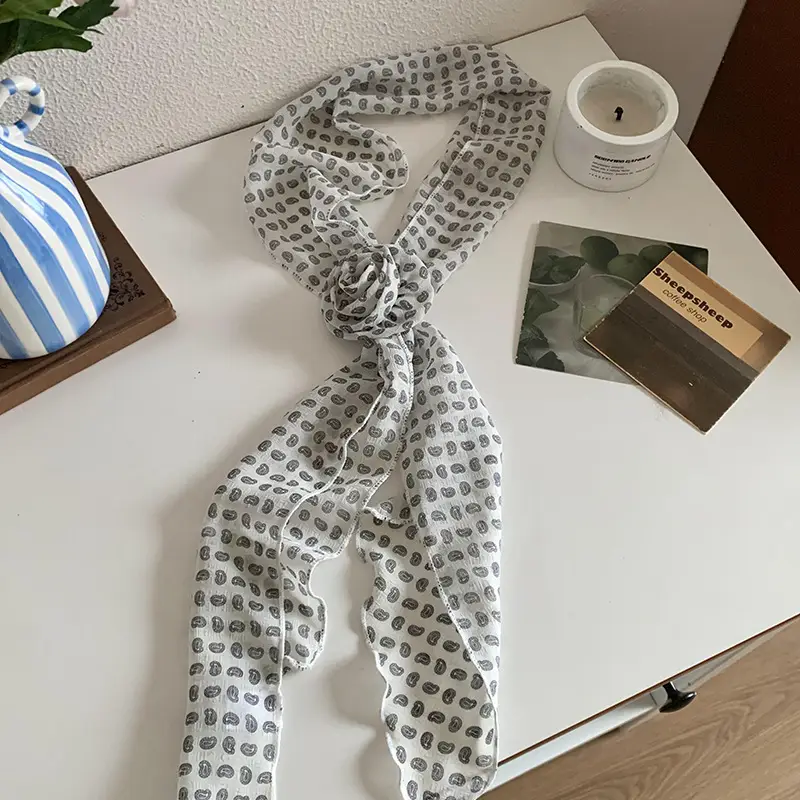 Black Polka Dot Silk Scarf for Women - Image 6