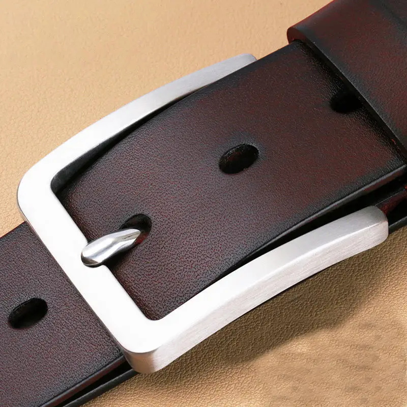 Men's Black Leather Belt with Silver Buckle 3.5cm