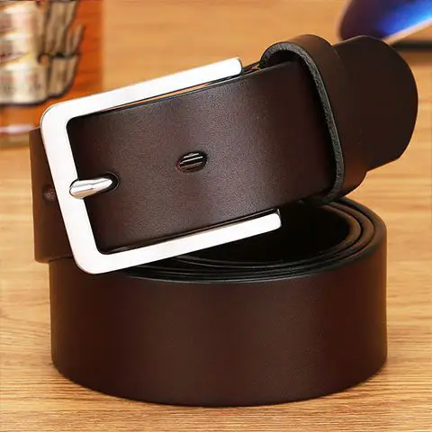 Men's Black Leather Belt with Silver Buckle 3.5cm
