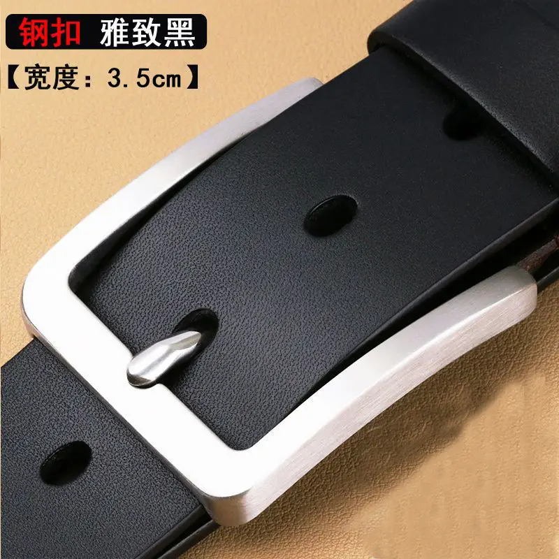 Men's Black Leather Belt with Silver Buckle 3.5cm