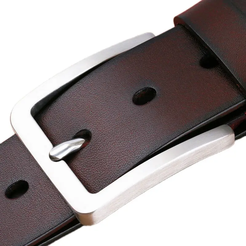 Men's Black Leather Belt with Silver Buckle 3.5cm