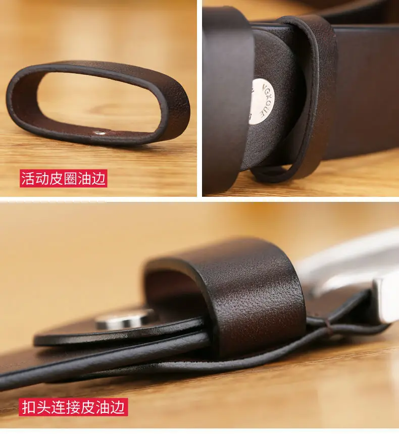 Men's Black Leather Belt with Silver Buckle 3.5cm — feature 12
