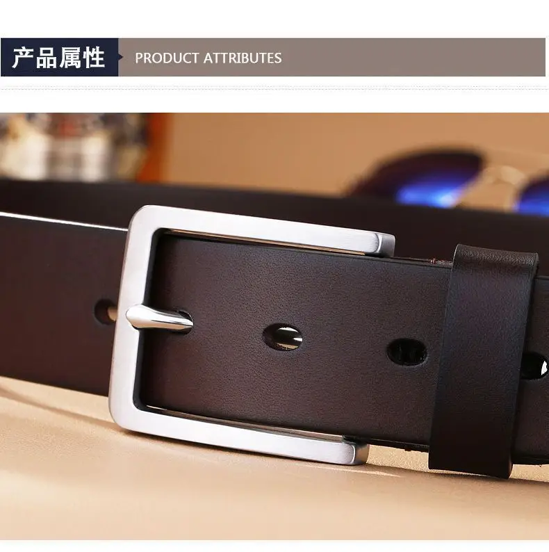 Men's Black Leather Belt with Silver Buckle 3.5cm — feature 13