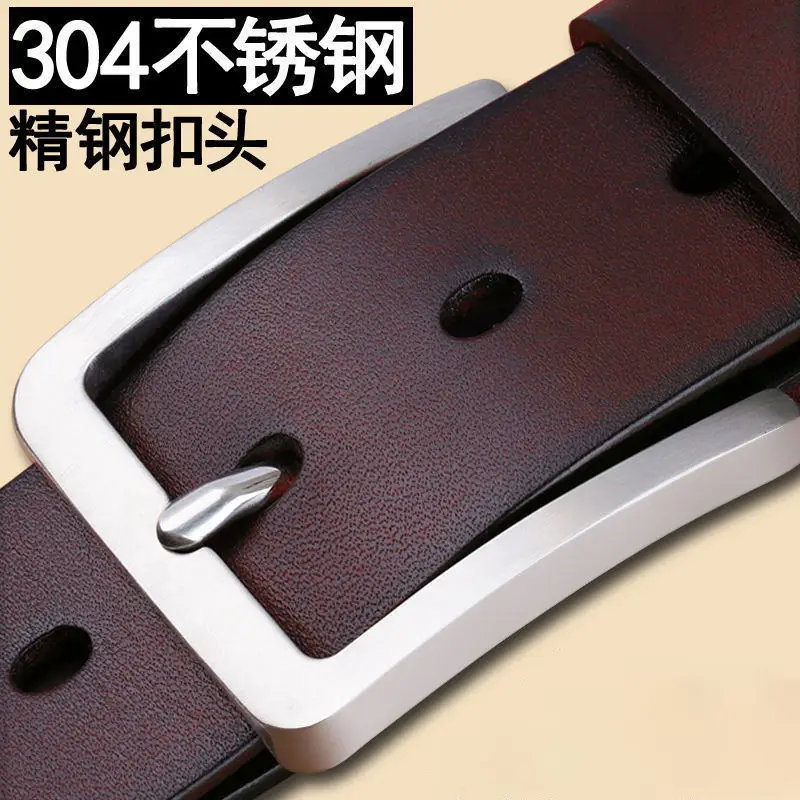 Men's Black Leather Belt with Silver Buckle 3.5cm — feature 3
