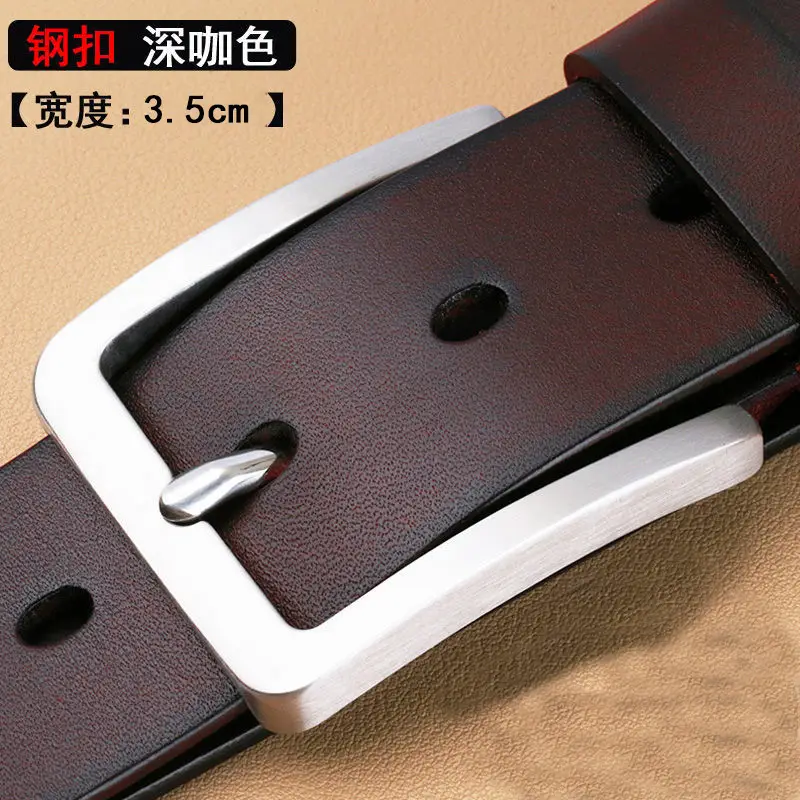 Men's Black Leather Belt with Silver Buckle 3.5cm