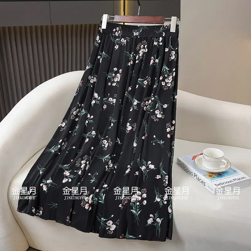 83cm Elastic Waist Draped Ice Silk Skirt for Women - Image 2