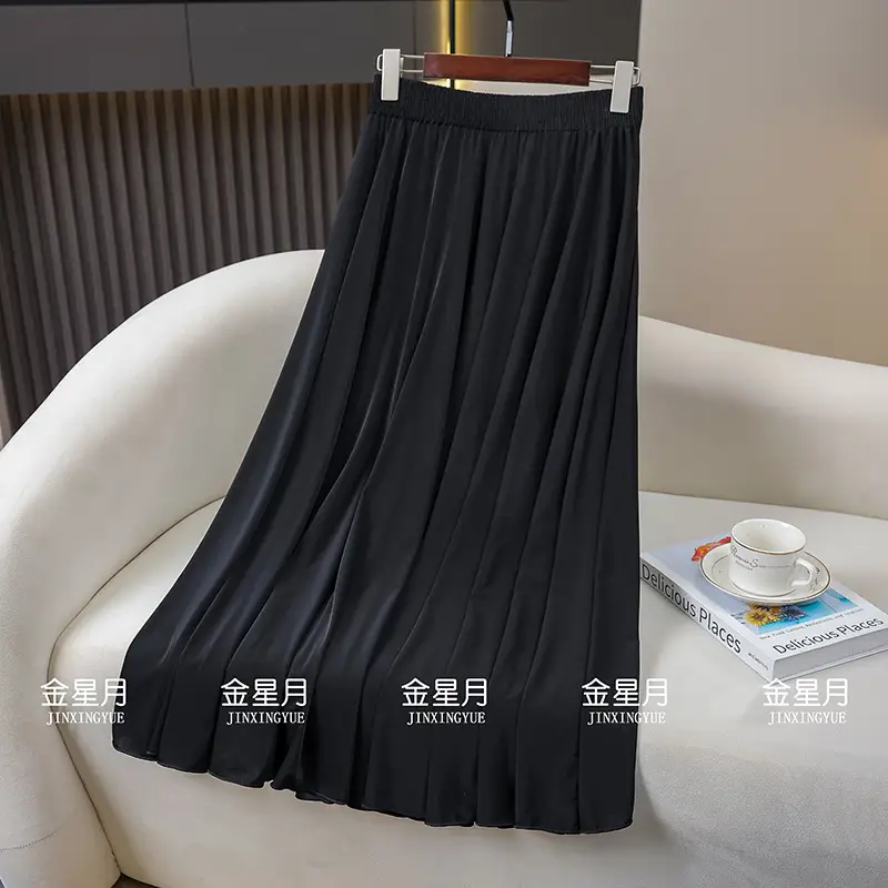 83cm Elastic Waist Draped Ice Silk Skirt for Women - Image 3
