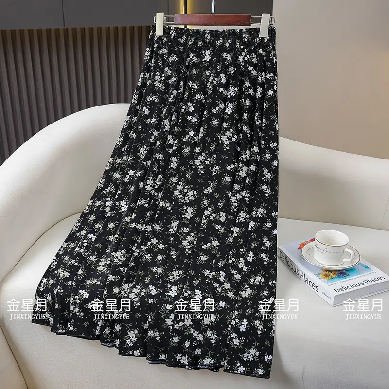 83cm Elastic Waist Draped Ice Silk Skirt for Women - Image 4